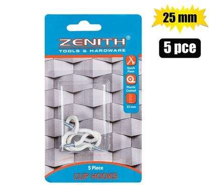 Cup-hooks white-plastic-ctd 25mm 5 Piece zenith