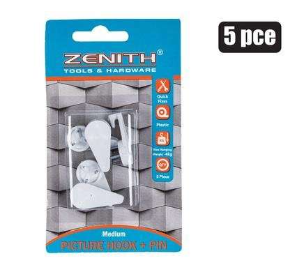 Picture-hook+pin white 5 Piece med(4kg)zenith
