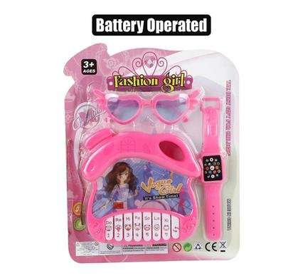 Musical piano battery operated, sunglass & watch set