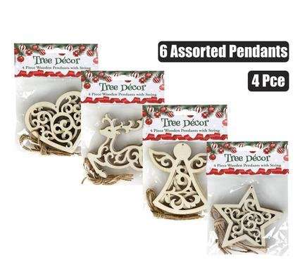 Xmas tree decor wooden pendants 4 Piece