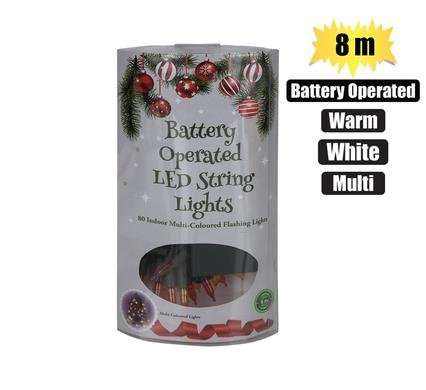 XMAS LIGHTS BATTERY OPERATED 80 LED 8m MULTI COLOUR