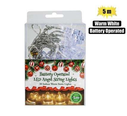 XMAS LIGHTS ANGEL BATTERY OPERATED IN 30 LED 5m WARM