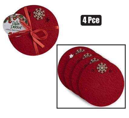 XMAS TABLE DECOR COASTERS SET FELT 4 Piece