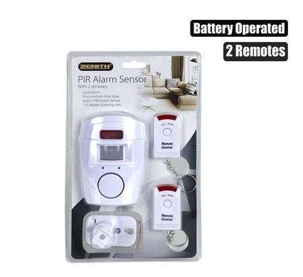 Alarm pir with 2 remotes battery operated