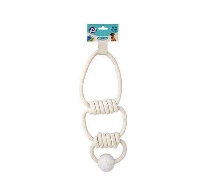 Pet dog toy tug-rope triple with ball