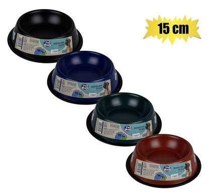 PET DOG BOWL STAINLESS STEEL DARK COLOURS 15cm