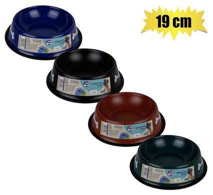 PET DOG BOWL STAINLESS STEEL DARK COLOURS 19cm