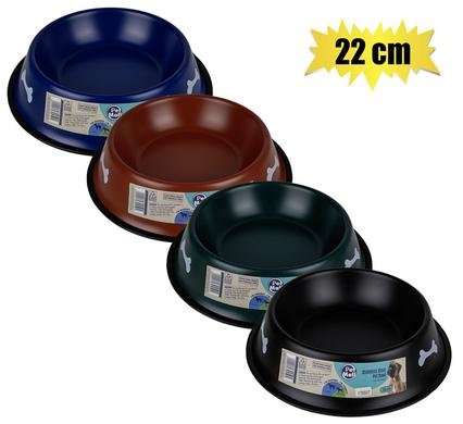 PET DOG BOWL STAINLESS STEEL DARK COLOURS 22cm
