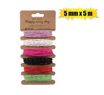 Raffia paper 6 assorted colors 5mmx5m