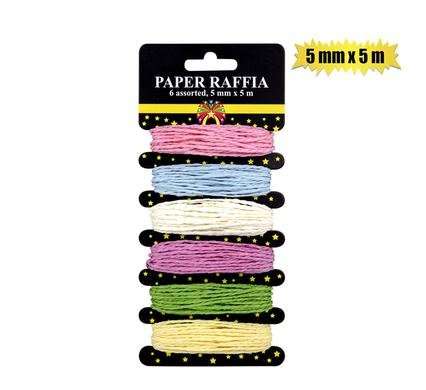 Paffia paper twine 6 assorted colors 5mmx5m