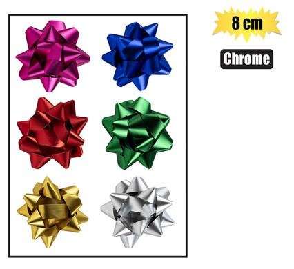 GIFT-BOW CHROME ASSORTED COLOURS 8cm