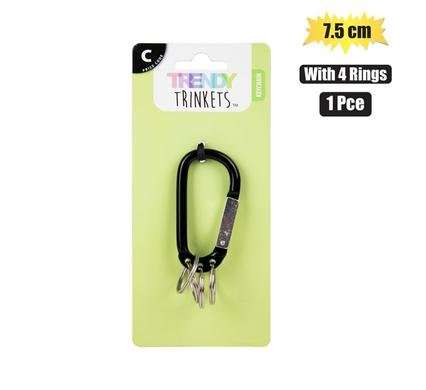 Snap Hook Keychain 4 Rings Assorted Col