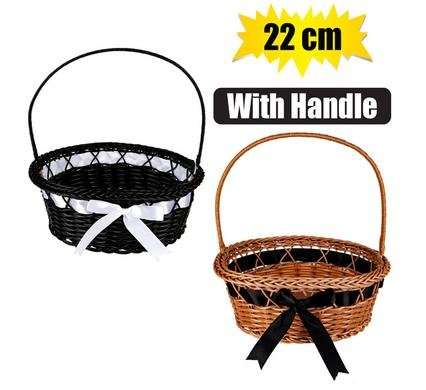 WOVEN PLASTIC BASKET W/HANDLE 22cm