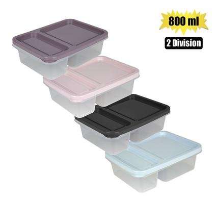 LUNCH BOX CLEAR BASE 2-DIV 850ml RECT
