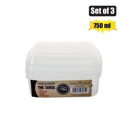 Container clear 3 Piece rect 750ml