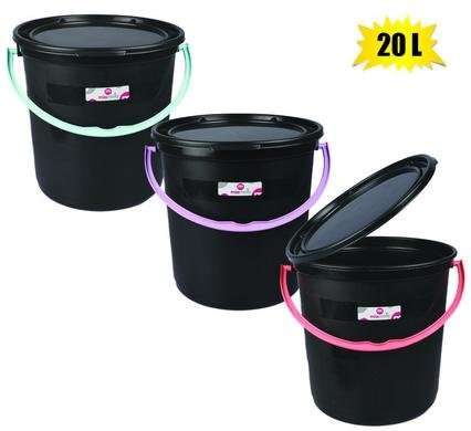 Bucket plastic 20l w/handle & lid