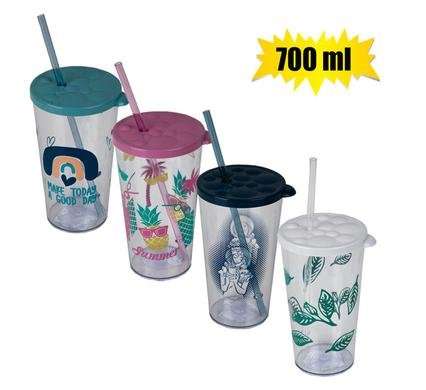 TUMBLER W/STRAW BUBBLE 700ml