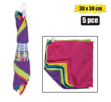 Cloth microfibre 30x30cm 5 Piece mixed col