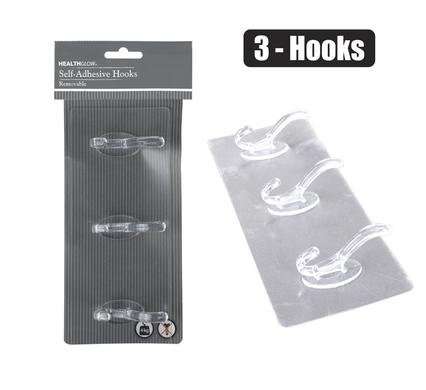 HOOK PLASTIC SELF ADHESIVE STRIP CLEAR 3 HOOK