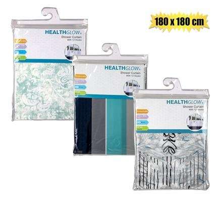 Shower curtain plastic w/12 hooks 180x180cm