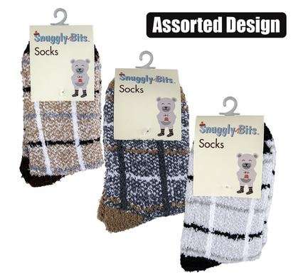 Socks adult fluffy check design assorted