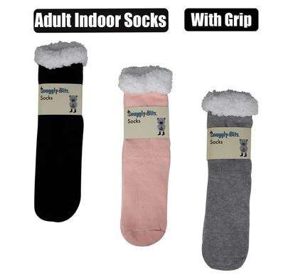 SOCKS INDOOR W/GRIP ADULT PLAIN