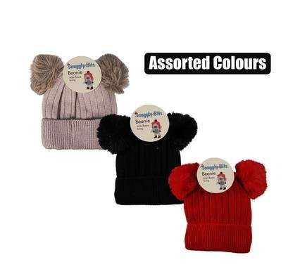 Kiddies Beanie With, Double Tassle, 16cm