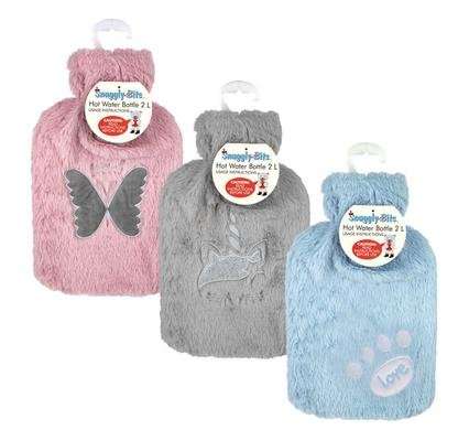 HOTWATER BOTTLE WITH PLUSH COVER 2L ASSORTED