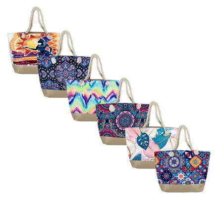 BEACH BAG 50x37x13cm ASSTD W/ROPE HANDLE