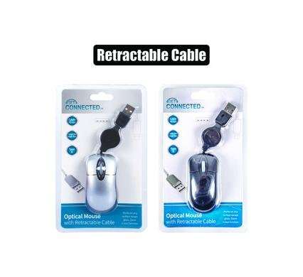 Computer mouse mini w/retractable cable