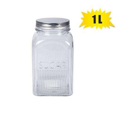 Storage-jar gls mtl-lid 10x18cm 1l sugar  Lid