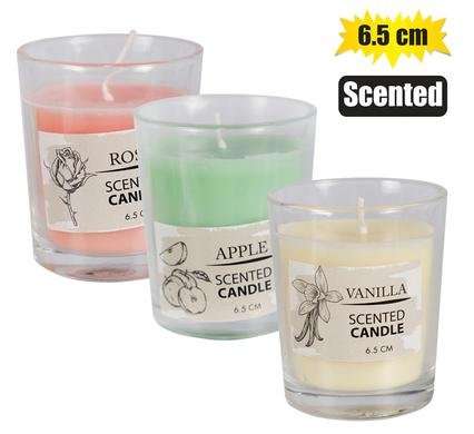 Candle in holder gls 6.5cm scented asstd