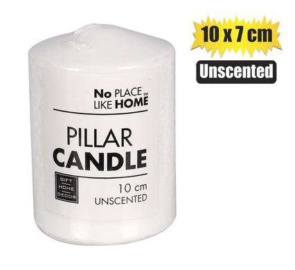 Candle pillar round wht 10x7cm u/scent