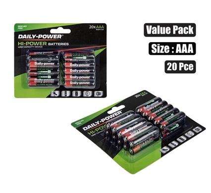 Batteries h/power size:aaa 20pce valu pk