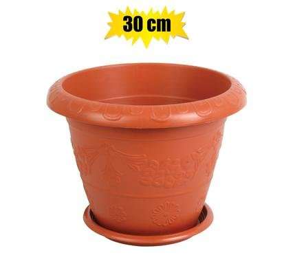 Planter w/tray 30x24cm round terracotta