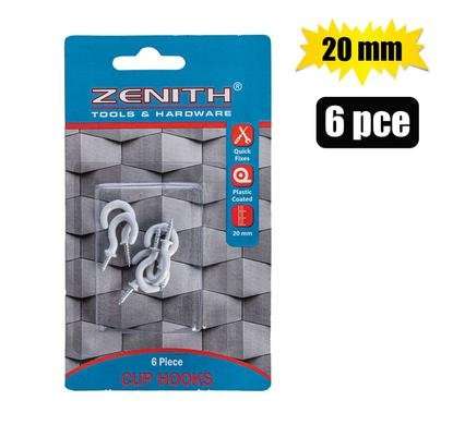 Cup-hooks white-pl-ctd 20mm 6pce zenith  Cup