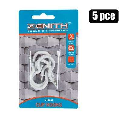 Cup-hooks white-pl-ctd 40mm 5pce zenith  Cup