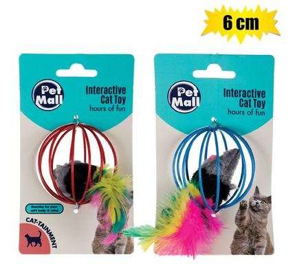 Pet cat toy mouse in cage 6cm