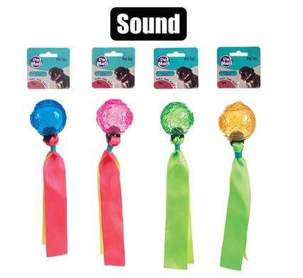 Pet dog toy ball with ribbon