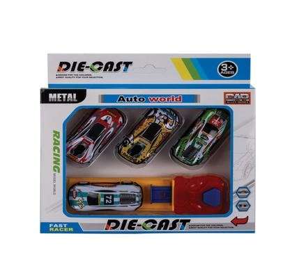 Die cast set w/4 cars & 1 launcher