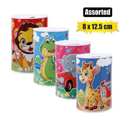 Money-bank tin kiddies assorted 8x12,5cm/Priced Each