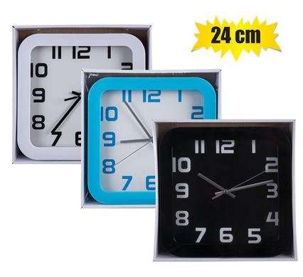 Clock wall pl square 24cm twin-rim