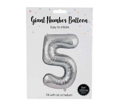 Balloon helium foil silver 5 102cm f-04
