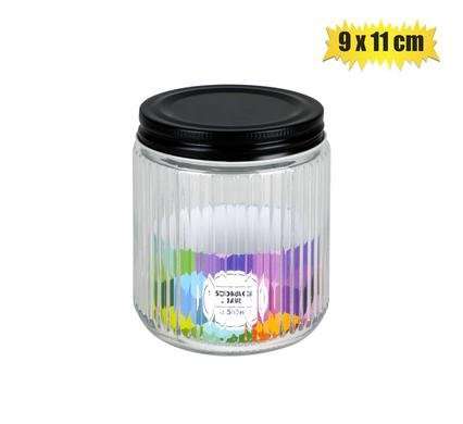 Storage-jar gls ribbed w/blk-lid 9x11cm  Lid