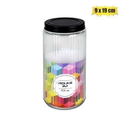 Storage-jar gls ribbed w/blk-lid 9x19cm  Lid