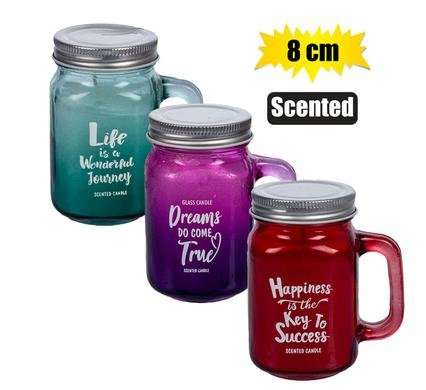 Candle in holder gls 8cm w/words scented