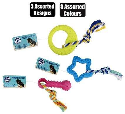 Pet toy puppy tpr with rope assorted/Priced per Toy