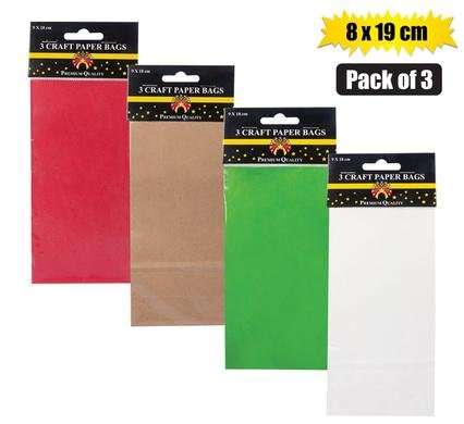 Gift-bag craft pkt ppr 3 pck sml 8x19cm