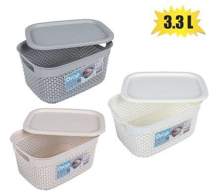 Basket pl 23x17x12cm drop patt 3.3l lid  Lid