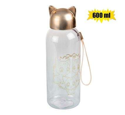 Water bottle 600ml gold lid kitty ears  Lid